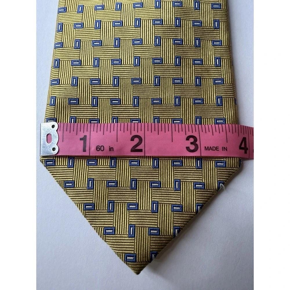Brooks Brothers 346 Silk Tie Gold Blue‎ Geometric 60